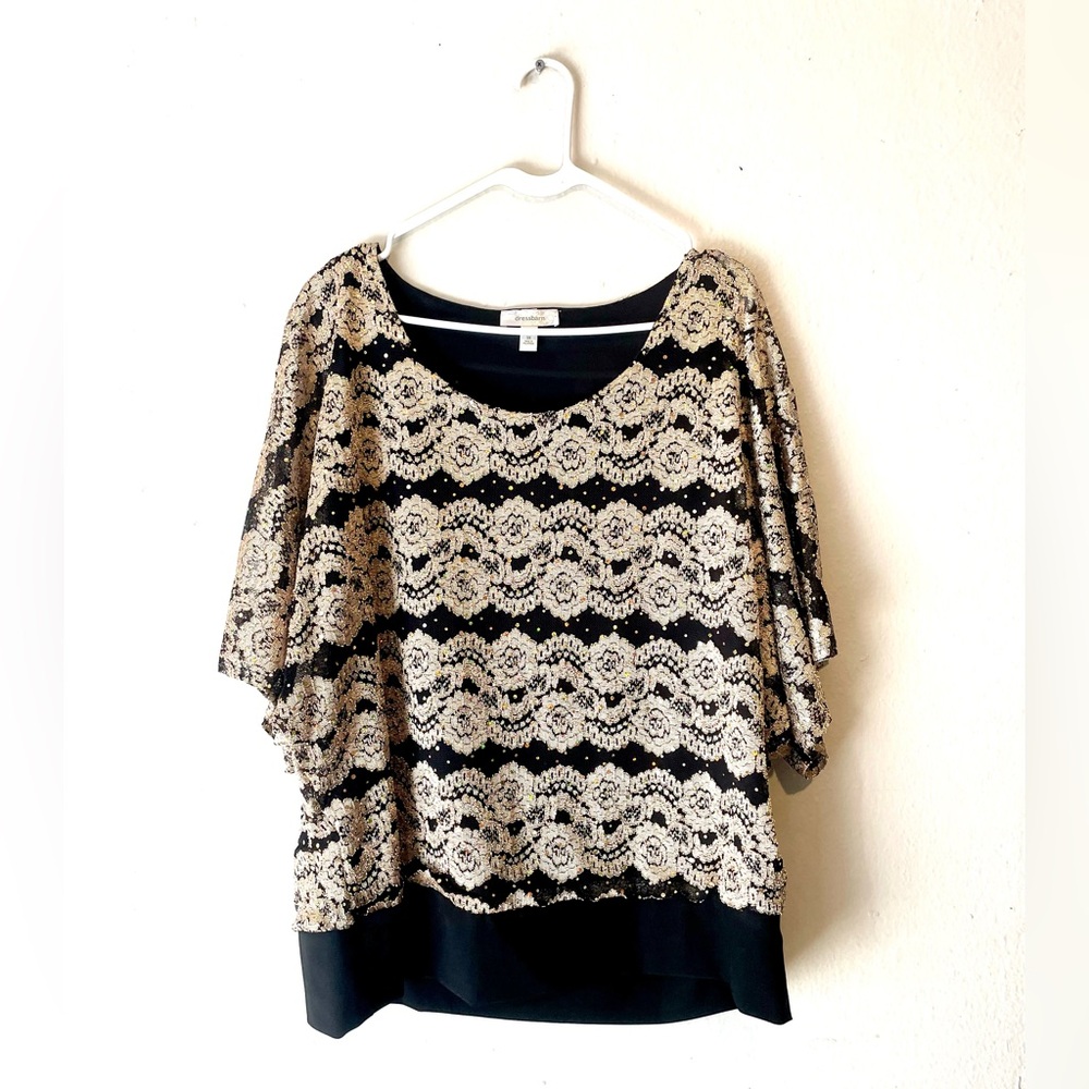 Dressbarn Black and Cream Lace Sequins Blouse